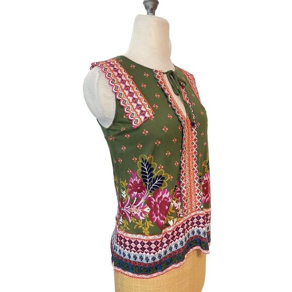 Anthropologie Sigrid Green Orange Embroidered Top XS - Picture 4 of 7